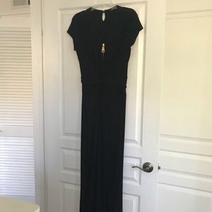 Black MSK jumpsuit with very wide leg pants.